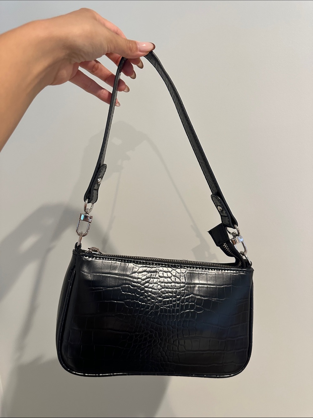 Urban Outfitters Black Croc-Embossed Shoulder Bag